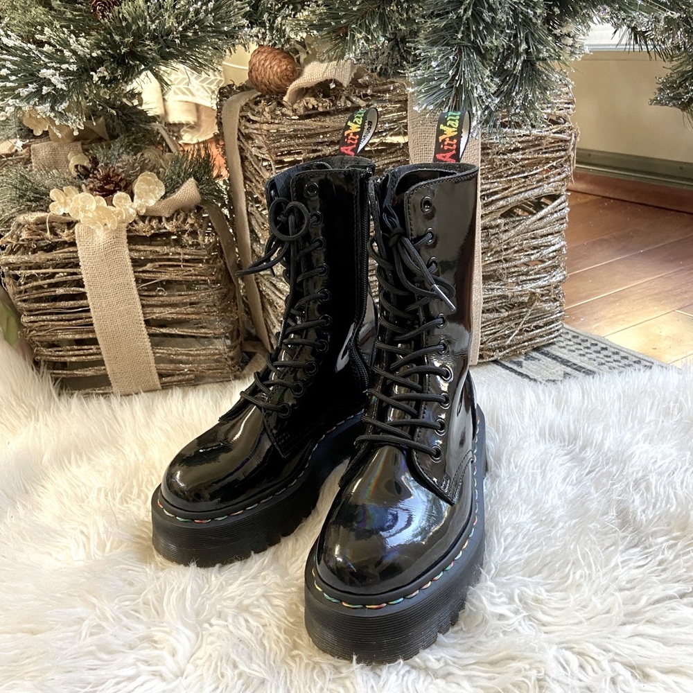 Dr. Martens 10-Eye Rainbow Black Platform Boots